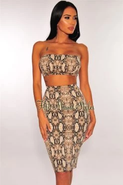 Sole Mio (set) Just In Snake Print Bandeau High Waist Skirt Two Piece Set