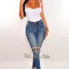 Vendor-unknown Just In Dark Blue Denim Ripped Ankle Skinny Jeans