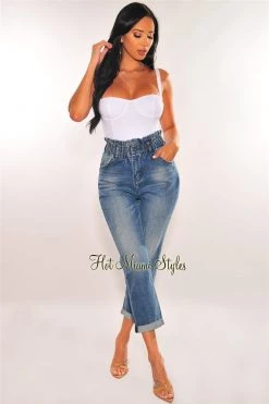 Vendor-unknown Just In Denim Wash Paperbag Straight Leg High Waist Jeans