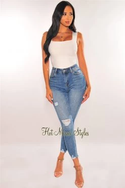 Vendor-unknown Denim Destroyed Hem High Waist Skinny Jeans