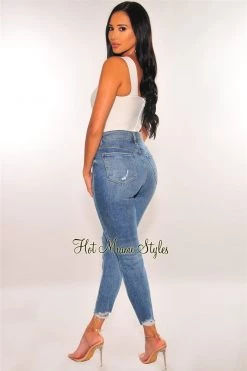 Vendor-unknown Denim Destroyed Hem High Waist Skinny Jeans