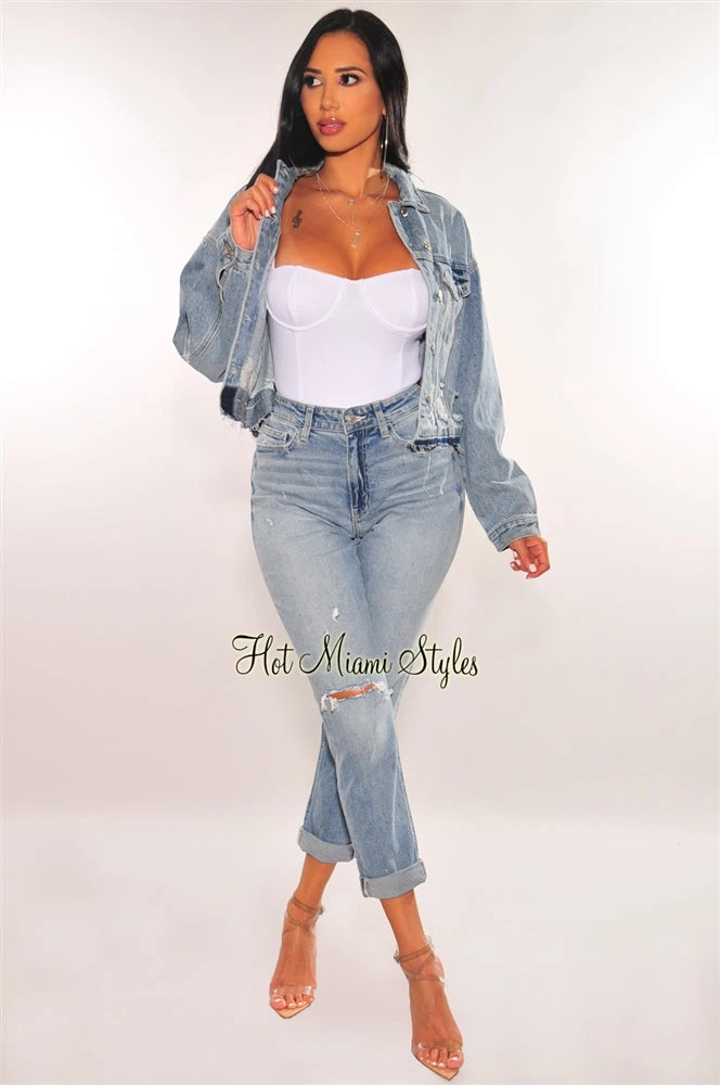 Vendor-unknown Just In Light Denim Ripped High Waist Mom Jeans