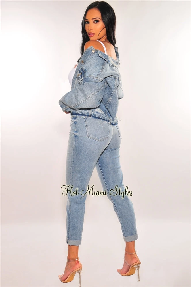 Vendor-unknown Just In Light Denim Ripped High Waist Mom Jeans