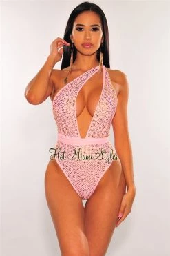 Vendor-unknown Blush Iridescent Rhinestones Halter Multi Wear Swimsuit Just In