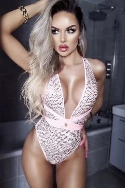 Vendor-unknown Blush Iridescent Rhinestones Halter Multi Wear Swimsuit Just In