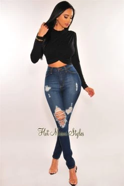 Glamazon Black Overlay Long Sleeves Crop Top