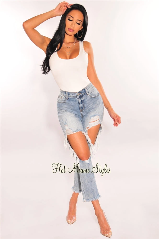 Vendor-unknown Just In Light Denim Wash Ripped Frayed Hem Boyfriend Jeans