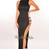 Vendor-unknown Black Mock Neck Lace Up Double Side Slit Dress