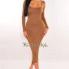 ARK & Co Just In Mocha Round Neck Long Sleeve Midi Dress