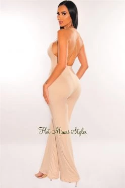 Vendor-unknown Just In Nude Elastic Straps Crisscross Palazzo Jumpsuit