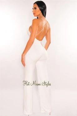Vendor-unknown Just In White Elastic Straps Crisscross Palazzo Jumpsuit