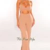 Vendor-unknown Mocha Ribbed Halter Knotted Cut Out Palazzo Jumpsuit