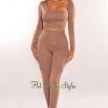 Vendor-unknown Taupe Asymmetrical Long Sleeve Pants Two Piece Set Just In