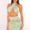 Vendor-unknown Just In Dusty Mint Halter Tie Up Ruched Skirt Two Piece Set