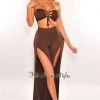 Vendor-unknown Chocolate Bandeau Lace Up Slit Palazzo Pant Two Piece Set