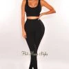 Vendor-unknown Black Ribbed Tank Bustier High Waist Pants Two Piece Set