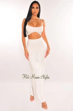 Sole Mio (set) Just In White Spaghetti Straps High Waist Palazzo Pant Two Piece Set
