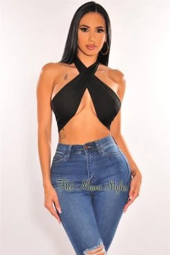 Vendor-unknown Just In Black Double Lined Multiwear Bandeau Tie Up Crop Top