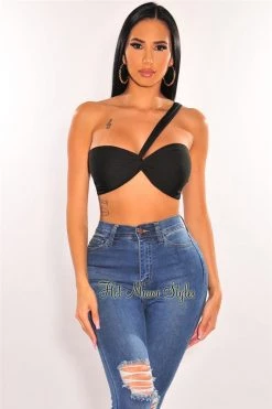 Vendor-unknown Just In Black Double Lined Multiwear Bandeau Tie Up Crop Top