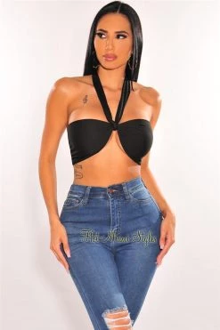 Vendor-unknown Just In Black Double Lined Multiwear Bandeau Tie Up Crop Top