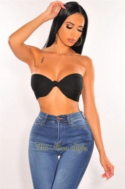 Vendor-unknown Just In Black Double Lined Multiwear Bandeau Tie Up Crop Top