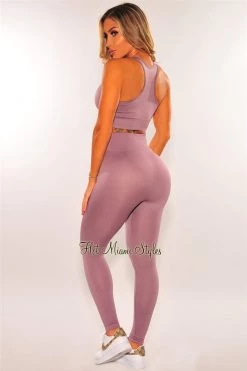 Sole Mio (set) HMS Fit: Purple Haze Seamless Padded Racer Back High Waist Leggings Two Piece Set Just In