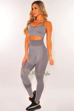 Sole Mio (set) HMS Fit: Gray Seamless Marl Padded High Waist Butt Lifting Leggings Two Piece Set