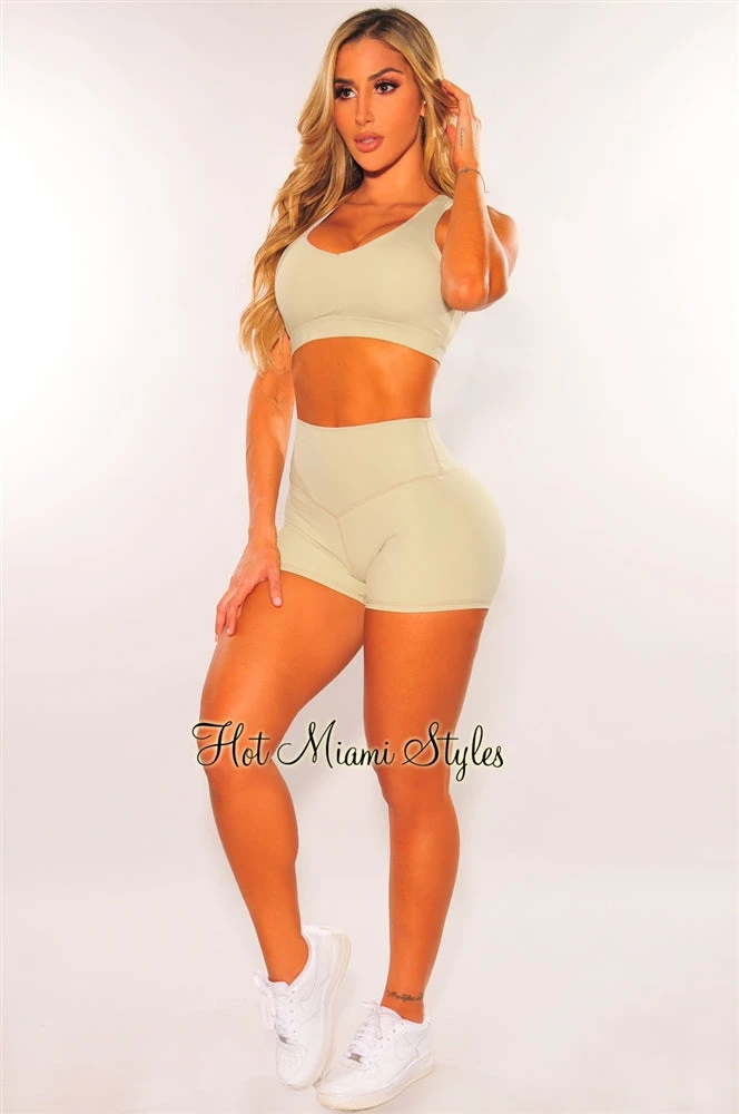 Sole Mio (set) HMS Fit: Light Sage Racerback Padded Shorts Two Piece Set Just In