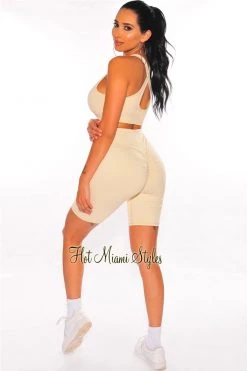 Sole Mio (set) HMS Fit: Nude Padded Biker Shorts Butt Lifting Two Piece Set Just In