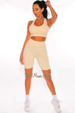 Sole Mio (set) HMS Fit: Nude Padded Biker Shorts Butt Lifting Two Piece Set Just In
