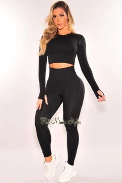 Vendor-unknown HMS Fit: Black Seamless Butt Lifting Leggings Two Piece Set