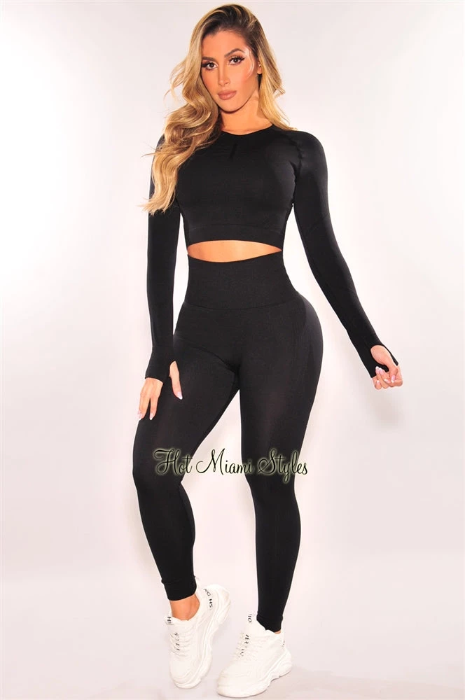 Vendor-unknown HMS Fit: Black Seamless Butt Lifting Leggings Two Piece Set