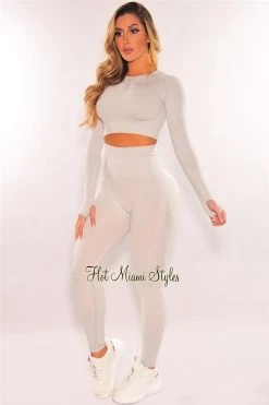 Vendor-unknown HMS Fit: Stone Gray Seamless Butt Lifting Leggings Two Piece Set