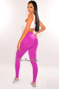 Vendor-unknown HMS Fit: Magenta Scrunch Pockets Butt Lifting High Waist Leggings