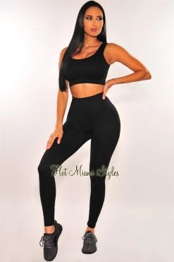 Sole Mio (set) Just In HMS Fit: Black Padded High Waist Leggings Two Piece Set