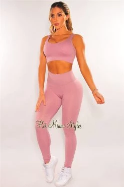 Sole Mio (set) Just In HMS Fit: Dusty Lilac Padded High Waist Leggings Two Piece Set