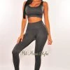 Sole Mio (set) HMS Fit: Smoke Gray Padded High Waist Leggings Two Piece Set Just In