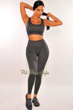 Sole Mio (set) HMS Fit: Smoke Gray Padded High Waist Leggings Two Piece Set Just In