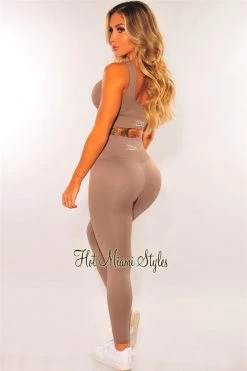 Sole Mio (set) HMS Fit: Taupe Padded High Waist Leggings Two Piece Set