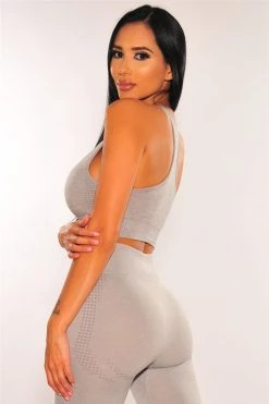 Sole Mio (set) HMS Fit: Light Gray Marl Padded Racerback Leggings Two Piece Set