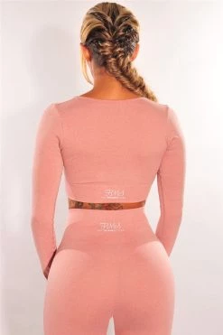 Vendor-unknown HMS Fit: Blush Marl Squared Neck Long Sleeve Leggings Two Piece Set