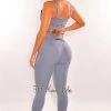 Vendor-unknown HMS Fit: Dusty Blue Padded Knotted High Waist Butt Lifting Leggings Two Piece Set