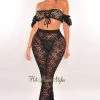 Hollywood & I Just In Black Floral Lace Sheer High Waist Flare Cover Up Pants
