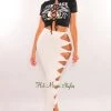 Dexire White High Waist Cut Out Knotted Slit Skirt