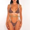 Vendor-unknown Chocolate Jeweled Tie Up Padded Scrunch Butt Bikini Just In