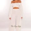 MEEK White Off Shoulder Tie Up Palazzo Pant Two Piece Set Just In