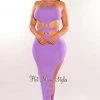 MEEK Lavender Halter Cut Out O-Ring Tie Up Slit Dress