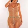 Vendor-unknown Gold Rhinestone Spaghetti Straps Ladder Cut Mini Dress