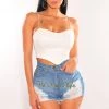 Fashion Wild Cat White Elastic Straps Bustier Curved Hem Crop Top