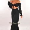 Vendor-unknown Black Tie Up Long Sleeve High Waist Palazzo Two Piece Set Just In
